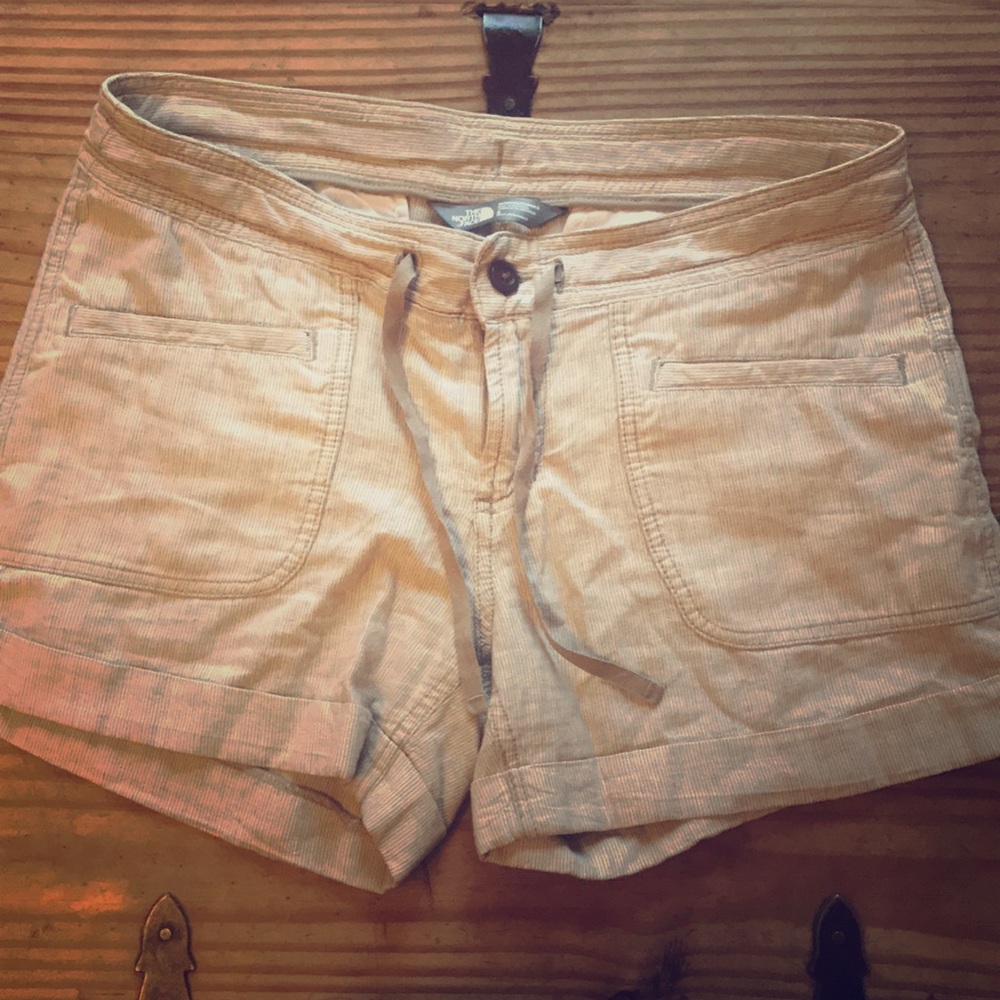 North face tan striped shorts